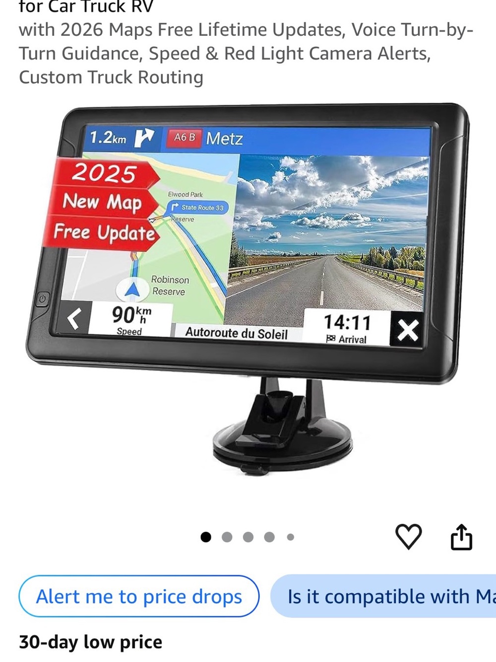 Portable Car GPS Navigator with 2025 Map Free Updates - Black